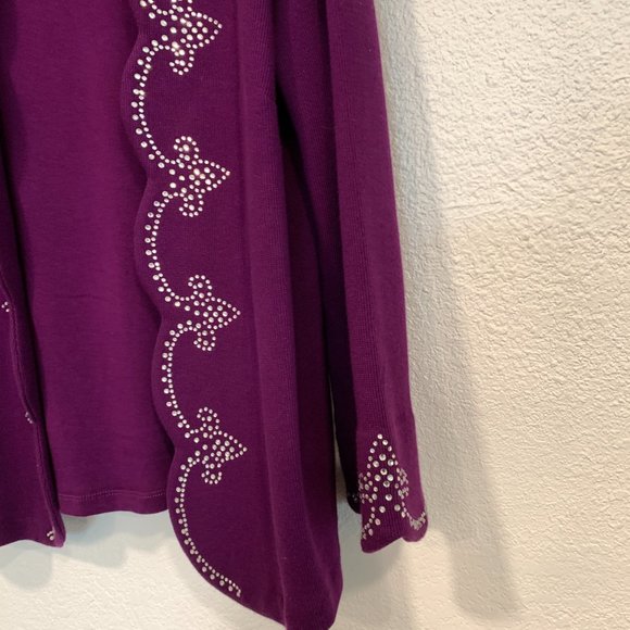 Bob Mackie Wearable Art Cotton Sweater Sequined Built-In Tank Top Purple Large - Picture 7 of 10